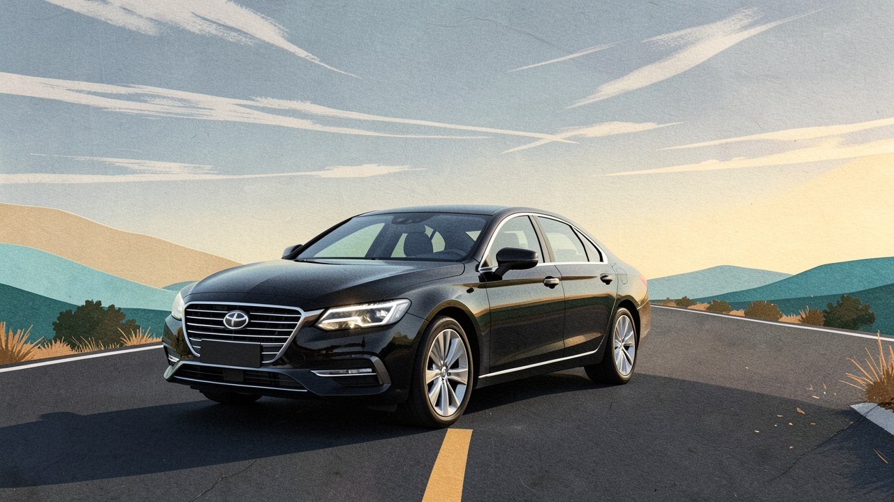 A modern car driving on a clear road toward a bright horizon, with soft morning light and a sense of open possibilities