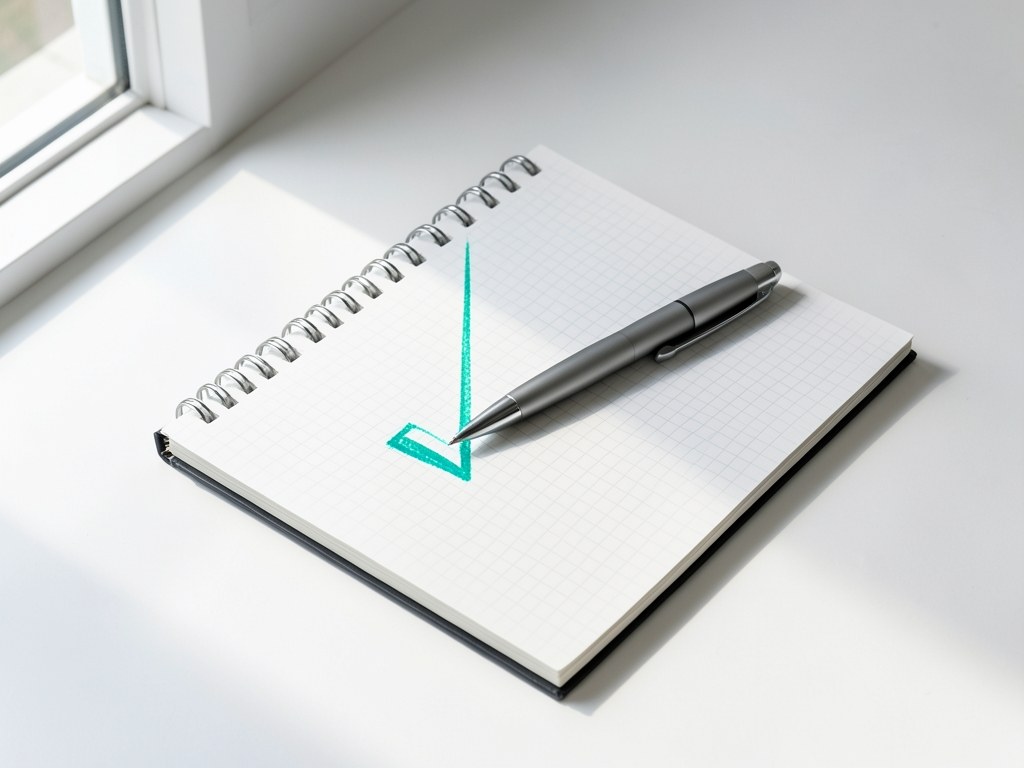 A close-up of a pen and a notebook with a checkmark, symbolizing the editorial review process