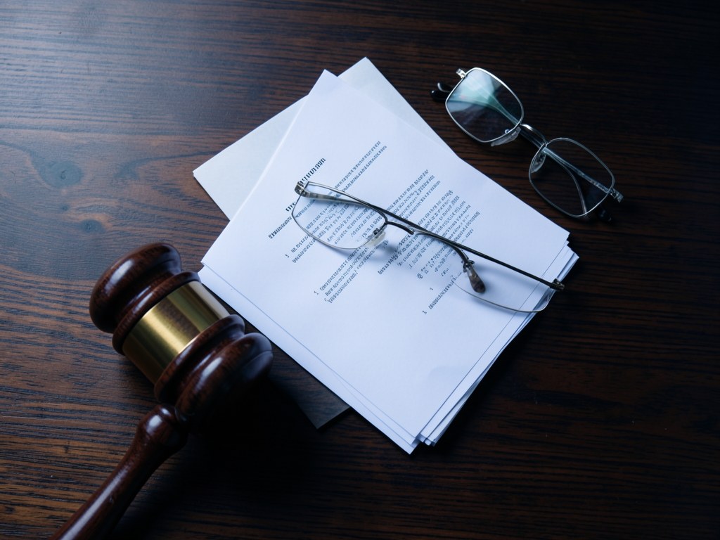 A gavel and a stack of legal documents on a table, symbolizing terms and conditions
